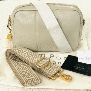 Pom Pom London STONE City Style Bag w/2 PPL Straps & Black PPL Card Holder EUC